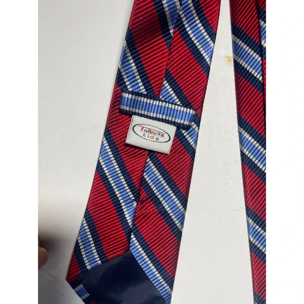 Talbots Kids Necktie Boys One Size Red Blue‎ Striped Prep Formal Classic Tie